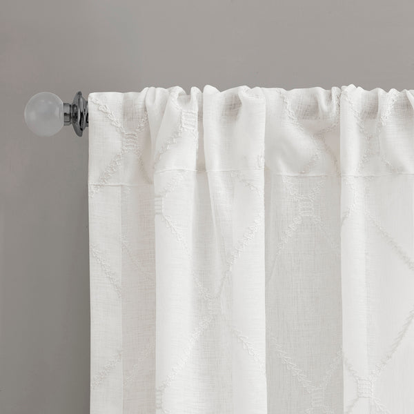 JLA Home Madison Park - Diamond Sheer Window Curtain Panel with Embroidered Diamond Texture for Soft Light Diffusion and Layering White MP40-1064