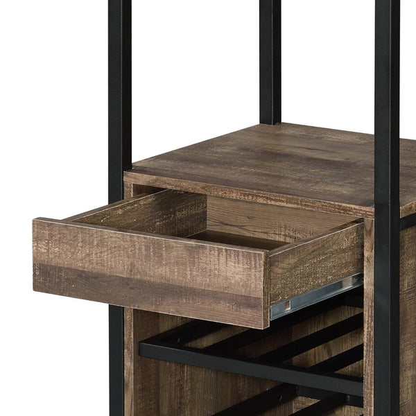 English Elm Narik Tall Freestanding Wine Rack with Drawer Open Slatted Rustic Modern Storage B2726P338123