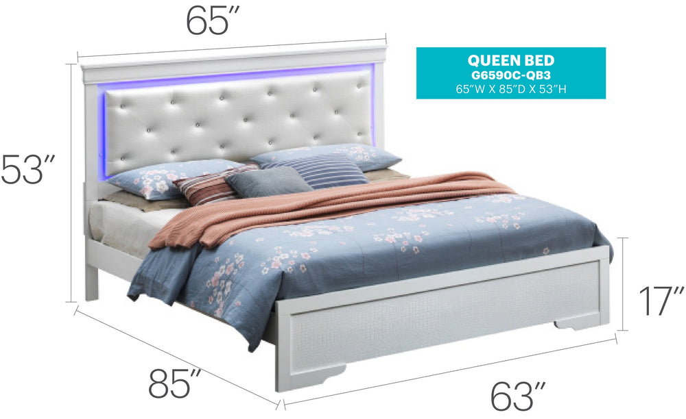 English Elm Elegant Silver Champagne Queen Bed with Transitional Design, Durable Particle Board, 53"H x 63"W x 85"D B078S00532