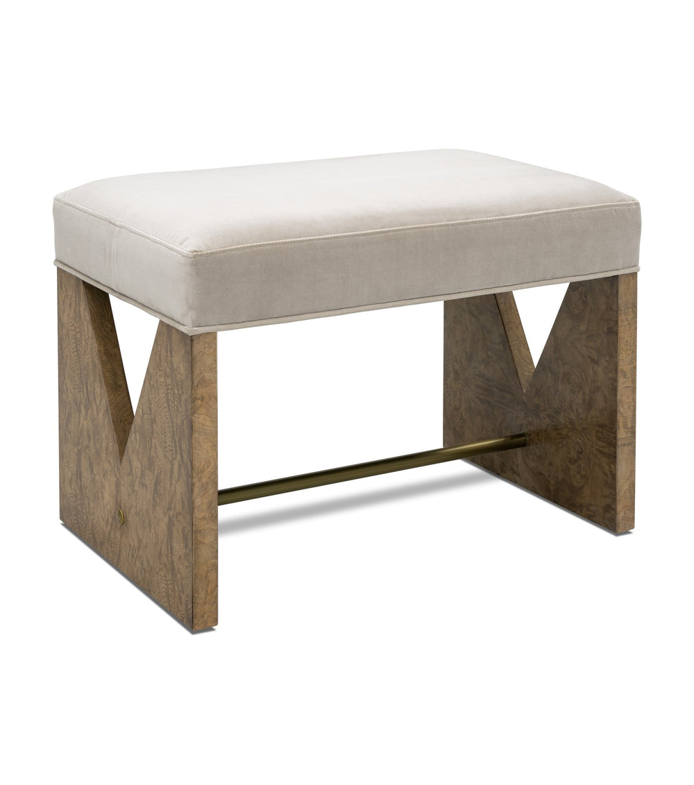 Basset Mirror Laurent Accent Stool - Elegant V-cut Design With Brass Crossbar, Stylish Upholstered Comfort Piece Brown Rubberwood,Plywood,Ash Burl Veneer,Velvet Upholstery 6064-lr-101