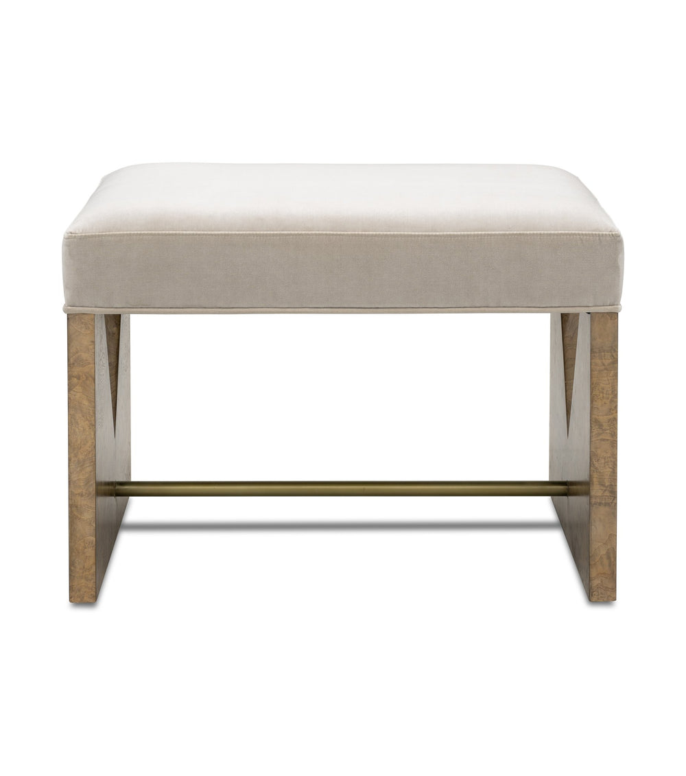Basset Mirror Laurent Accent Stool - Elegant V-cut Design With Brass Crossbar, Stylish Upholstered Comfort Piece Brown Rubberwood,Plywood,Ash Burl Veneer,Velvet Upholstery 6064-lr-101