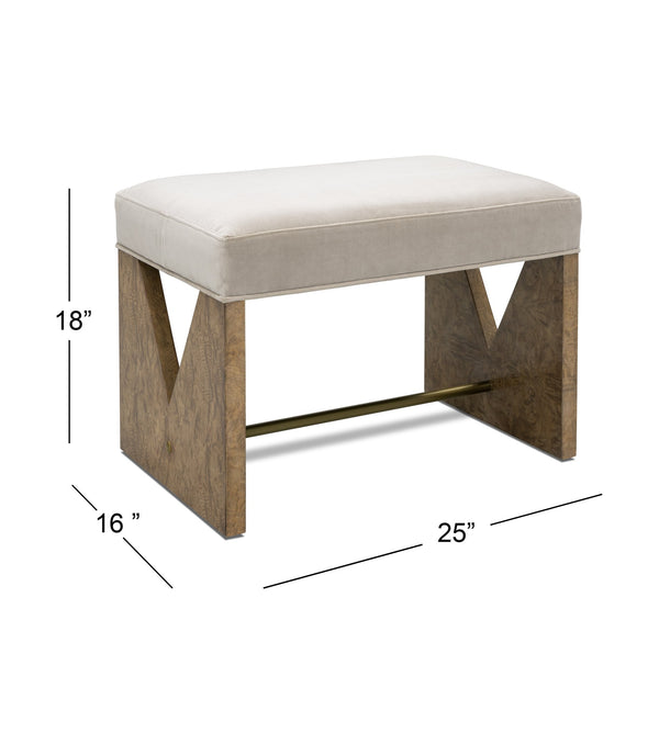 Basset Mirror Laurent Accent Stool - Elegant V-cut Design With Brass Crossbar, Stylish Upholstered Comfort Piece Brown Rubberwood,Plywood,Ash Burl Veneer,Velvet Upholstery 6064-lr-101