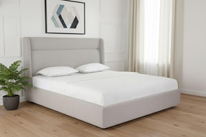 HomeRoots Gray Tufted Linen Blend King Bed Frame - Modern Upholstered Platform with Cozy Comfort & Style 606416