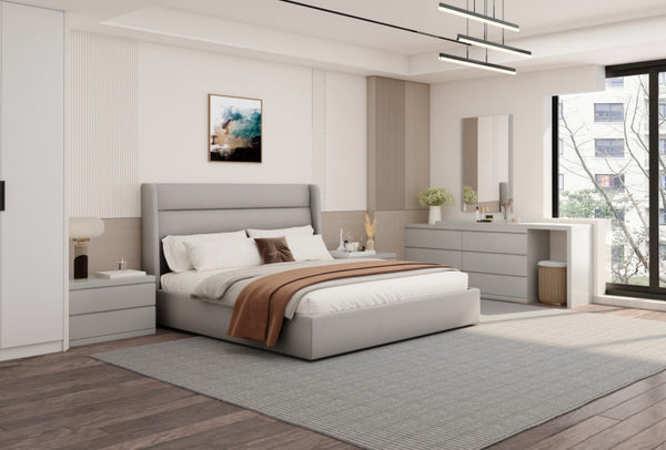 HomeRoots Gray Tufted Linen Blend King Bed Frame - Modern Upholstered Platform with Cozy Comfort & Style 606416