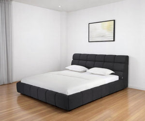 HomeRoots Dark Gray Tufted Linen Blend King Bed Frame – Stylish Upholstered Platform for Modern Comfort & Durability 606417