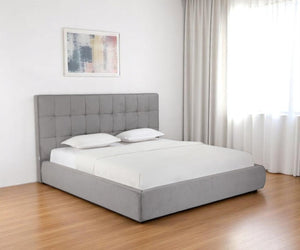 HomeRoots Gray Tufted Linen Blend King Bed Frame - Stylish Upholstered Platform Design for Modern Bedrooms 606419