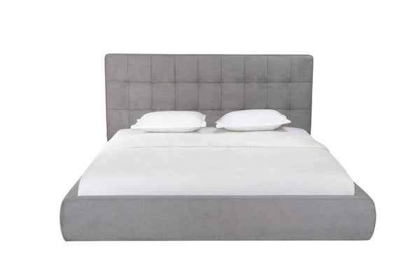 HomeRoots Gray Tufted Linen Blend King Bed Frame - Stylish Upholstered Platform Design for Modern Bedrooms 606419