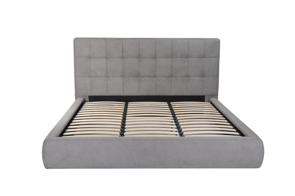 HomeRoots Gray Tufted Linen Blend King Bed Frame - Stylish Upholstered Platform Design for Modern Bedrooms 606419