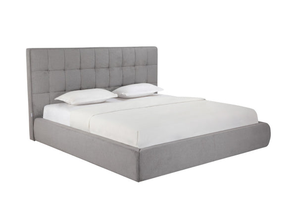 HomeRoots Gray Tufted Linen Blend King Bed Frame - Stylish Upholstered Platform Design for Modern Bedrooms 606419