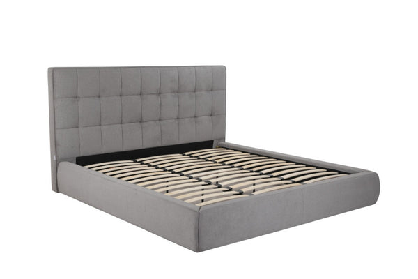 HomeRoots Gray Tufted Linen Blend King Bed Frame - Stylish Upholstered Platform Design for Modern Bedrooms 606419