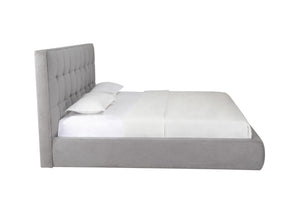 HomeRoots Gray Tufted Linen Blend King Bed Frame - Stylish Upholstered Platform Design for Modern Bedrooms 606419