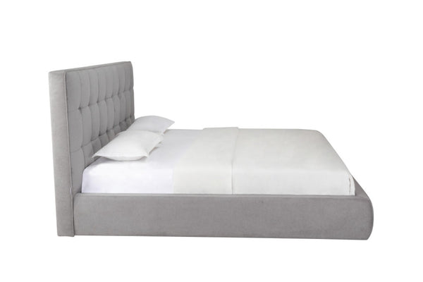 HomeRoots Gray Tufted Linen Blend King Bed Frame - Stylish Upholstered Platform Design for Modern Bedrooms 606419