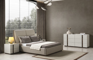 HomeRoots Gray Faux Leather King Bed Frame with Cream Upholstery & Tufted Headboard – Modern, Durable Design 606420