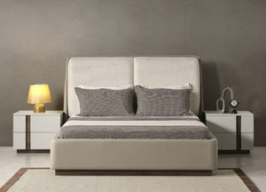 HomeRoots Gray Faux Leather King Bed Frame with Cream Upholstery & Tufted Headboard – Modern, Durable Design 606420