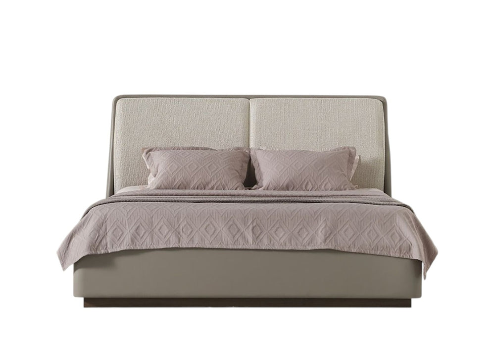 HomeRoots Gray Faux Leather King Bed Frame with Cream Upholstery & Tufted Headboard – Modern, Durable Design 606420