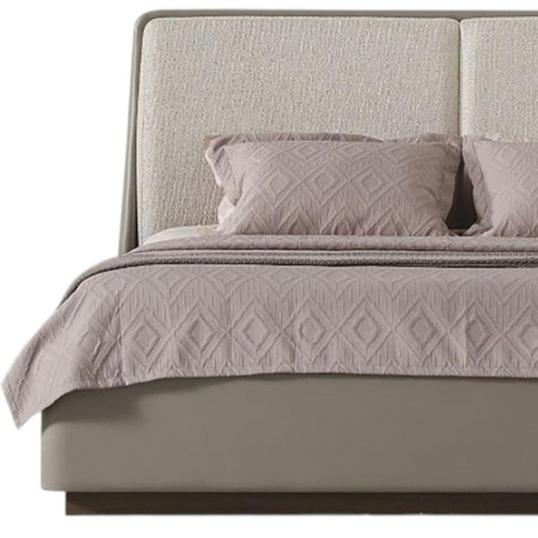 HomeRoots Gray Faux Leather King Bed Frame with Cream Upholstery & Tufted Headboard – Modern, Durable Design 606420