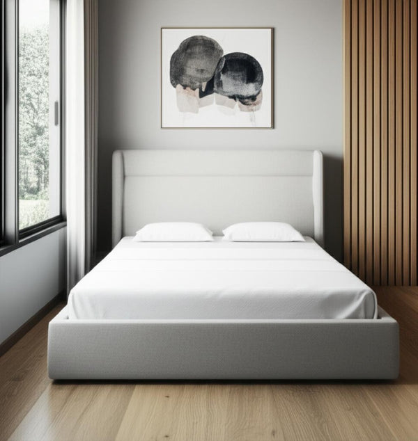 HomeRoots Gray Fabric Upholstered Queen Bed Frame - Contemporary Design, Durable Comfort & Stylish Retreat 606421