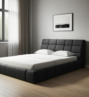 HomeRoots Dark Gray Tufted Linen Blend Upholstered Queen Bed Frame - Elegant, Durable Design for Modern Bedrooms 606423