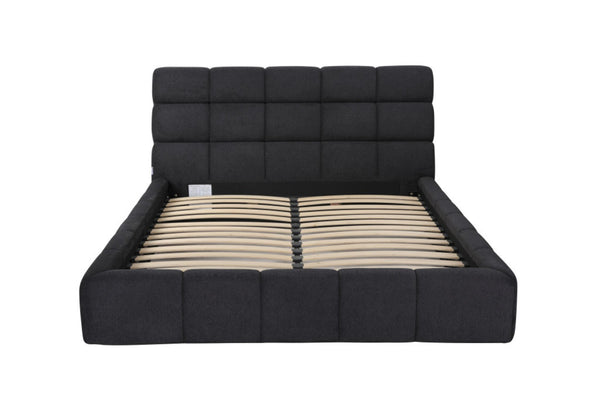 HomeRoots Dark Gray Tufted Linen Blend Upholstered Queen Bed Frame - Elegant, Durable Design for Modern Bedrooms 606423