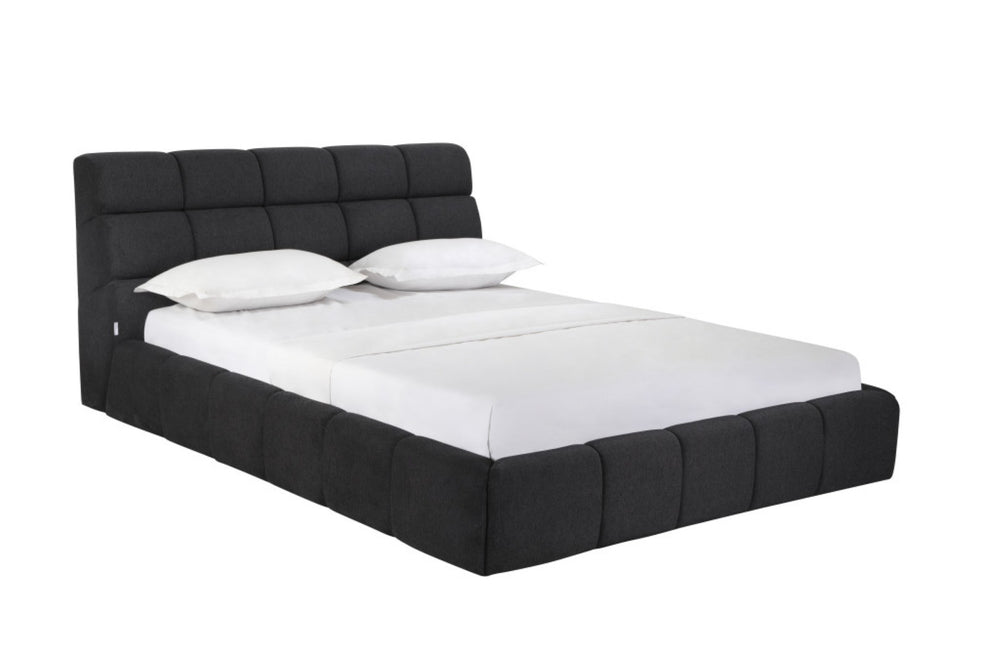 HomeRoots Dark Gray Tufted Linen Blend Upholstered Queen Bed Frame - Elegant, Durable Design for Modern Bedrooms 606423