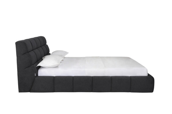 HomeRoots Dark Gray Tufted Linen Blend Upholstered Queen Bed Frame - Elegant, Durable Design for Modern Bedrooms 606423
