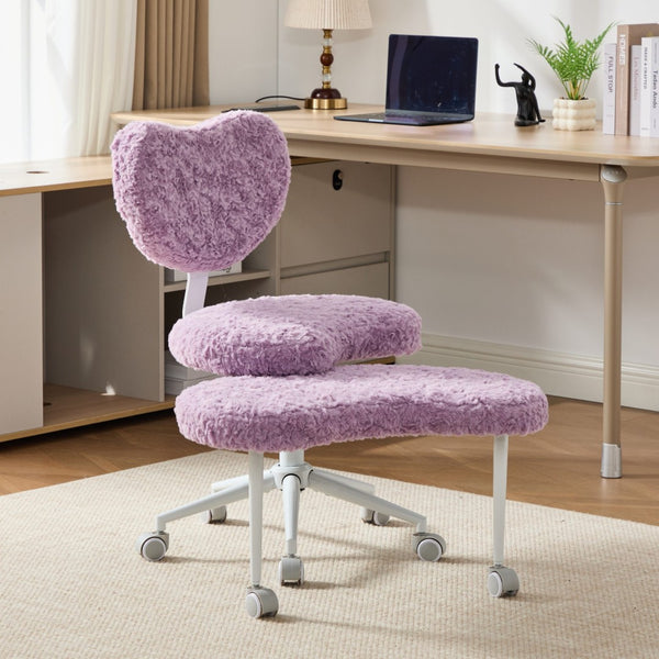 English Elm Artificial Rabbit Hair Cross Legged Desk Chair with Lumbar Support and Swivel Footrest Violet W1143P403572