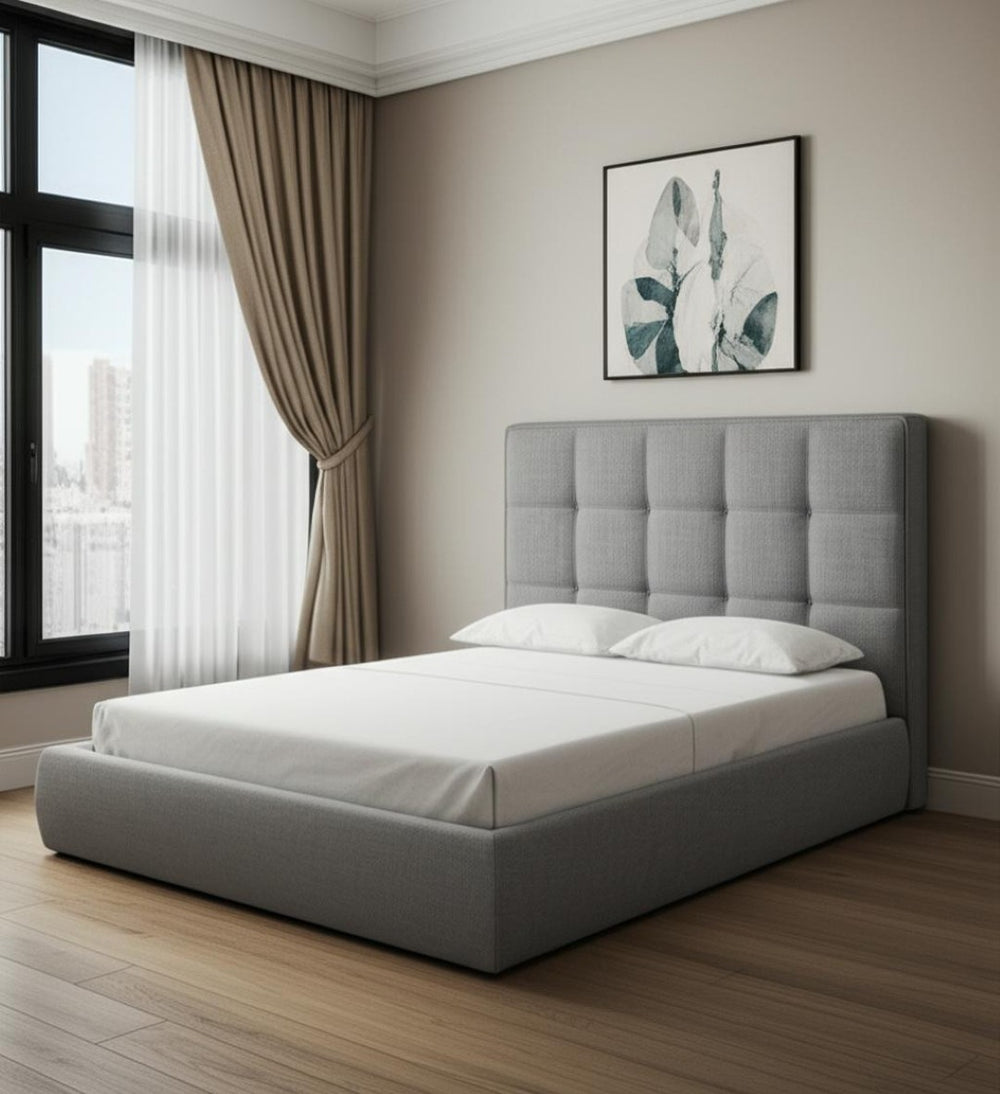 HomeRoots Gray Tufted Linen Blend Queen Bed Frame – Stylish Upholstered Platform Design for Modern Bedrooms 606425