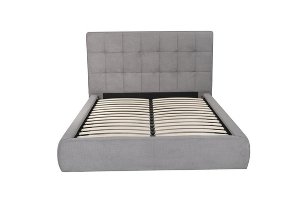 HomeRoots Gray Tufted Linen Blend Queen Bed Frame – Stylish Upholstered Platform Design for Modern Bedrooms 606425