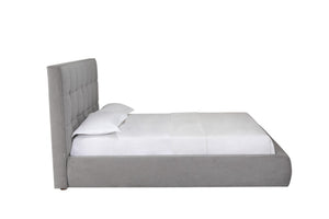 HomeRoots Gray Tufted Linen Blend Queen Bed Frame – Stylish Upholstered Platform Design for Modern Bedrooms 606425