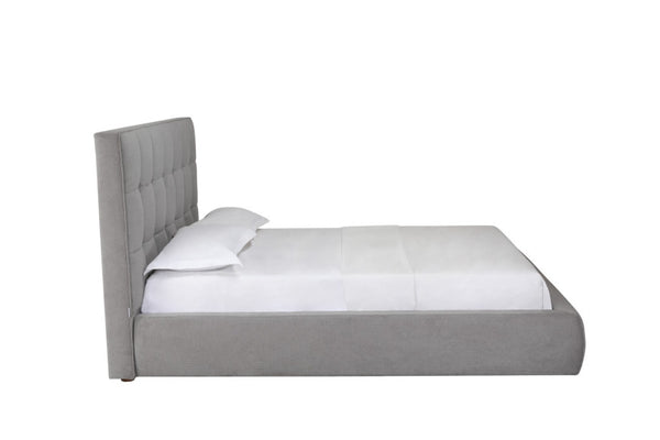HomeRoots Gray Tufted Linen Blend Queen Bed Frame – Stylish Upholstered Platform Design for Modern Bedrooms 606425