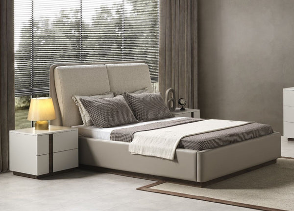HomeRoots Gray Faux Leather Queen Bed Frame with Cream Upholstery - Modern Tufted Design & Durable Comfort 606426