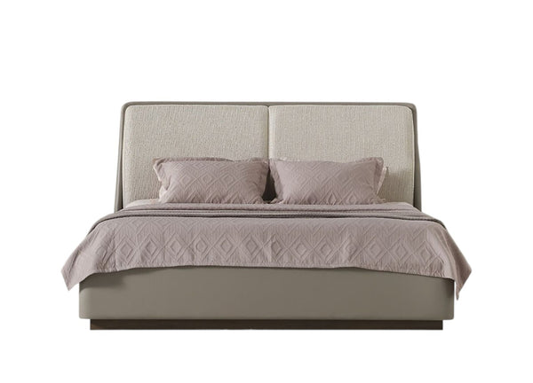 HomeRoots Gray Faux Leather Queen Bed Frame with Cream Upholstery - Modern Tufted Design & Durable Comfort 606426