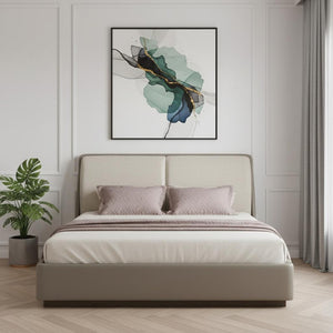 HomeRoots Gray Faux Leather Queen Bed Frame with Cream Upholstery - Modern Tufted Design & Durable Comfort 606426
