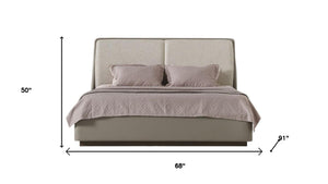 HomeRoots Gray Faux Leather Queen Bed Frame with Cream Upholstery - Modern Tufted Design & Durable Comfort 606426