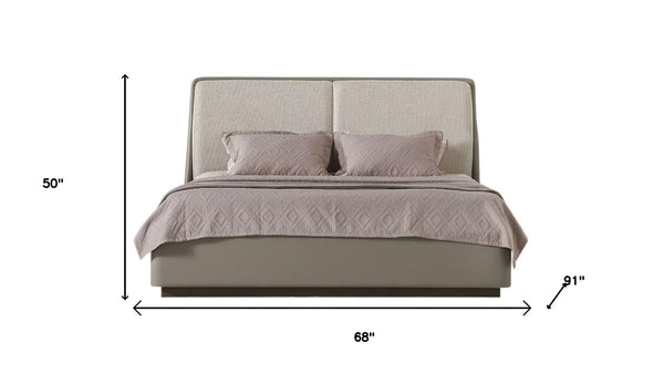 HomeRoots Gray Faux Leather Queen Bed Frame with Cream Upholstery - Modern Tufted Design & Durable Comfort 606426