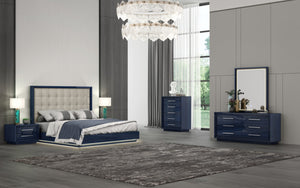HomeRoots Blue Modern King Bed Frame with Tufted Gray Faux Leather and LED Lighting | Stylish & Durable Design 606427