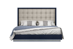 HomeRoots Blue Modern King Bed Frame with Tufted Gray Faux Leather and LED Lighting | Stylish & Durable Design 606427