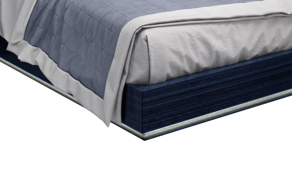 HomeRoots Blue Modern King Bed Frame with Tufted Gray Faux Leather and LED Lighting | Stylish & Durable Design 606427