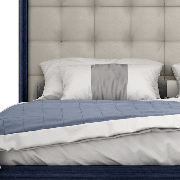 HomeRoots Blue Modern King Bed Frame with Tufted Gray Faux Leather and LED Lighting | Stylish & Durable Design 606427