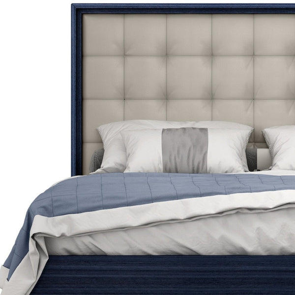 HomeRoots Blue Modern King Bed Frame with Tufted Gray Faux Leather and LED Lighting | Stylish & Durable Design 606427