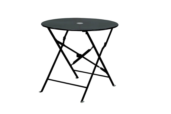 HomeRoots 30" Black Folding Aluminum Bistro Table with Umbrella Hole - Perfect for Small Outdoor Spaces! 606428