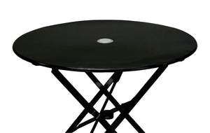 HomeRoots 30" Black Folding Aluminum Bistro Table with Umbrella Hole - Perfect for Small Outdoor Spaces! 606428