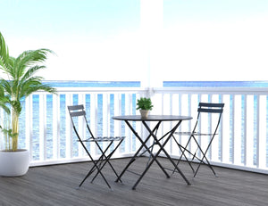 HomeRoots 30" Black Folding Aluminum Bistro Table with Umbrella Hole - Perfect for Small Outdoor Spaces! 606428