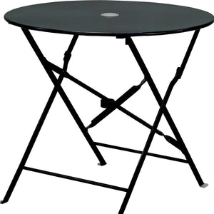 HomeRoots 30" Black Folding Aluminum Bistro Table with Umbrella Hole - Perfect for Small Outdoor Spaces! 606428