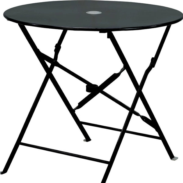 HomeRoots 30" Black Folding Aluminum Bistro Table with Umbrella Hole - Perfect for Small Outdoor Spaces! 606428