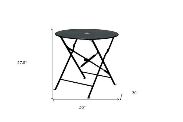 HomeRoots 30" Black Folding Aluminum Bistro Table with Umbrella Hole - Perfect for Small Outdoor Spaces! 606428
