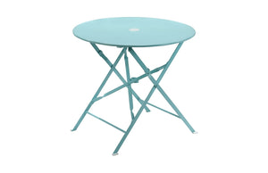 HomeRoots 30" Aqua Bistro Table - Stylish Folding Outdoor Table with Umbrella Hole for Small Spaces & Relaxation 606429