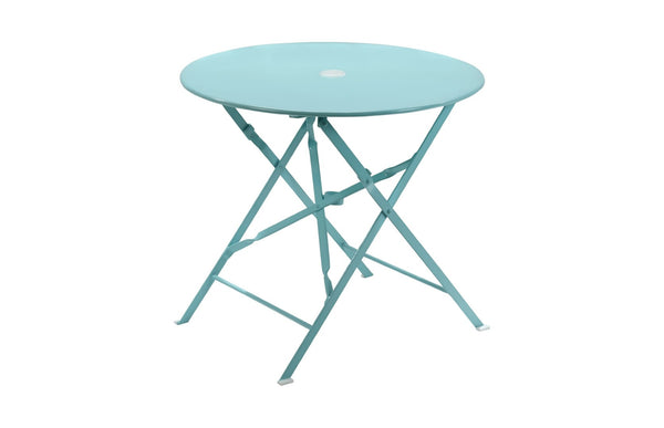 HomeRoots 30" Aqua Bistro Table - Stylish Folding Outdoor Table with Umbrella Hole for Small Spaces & Relaxation 606429