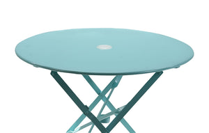HomeRoots 30" Aqua Bistro Table - Stylish Folding Outdoor Table with Umbrella Hole for Small Spaces & Relaxation 606429