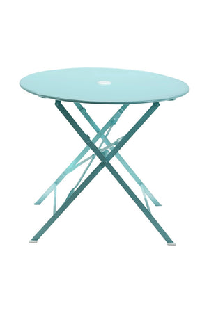 HomeRoots 30" Aqua Bistro Table - Stylish Folding Outdoor Table with Umbrella Hole for Small Spaces & Relaxation 606429